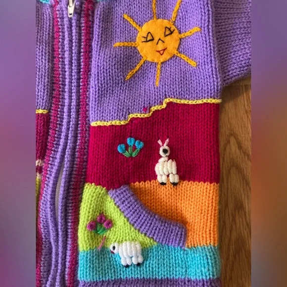 Colorful Knit Children's Hooded Sweater Peruvian Style - Picture 4 of 7